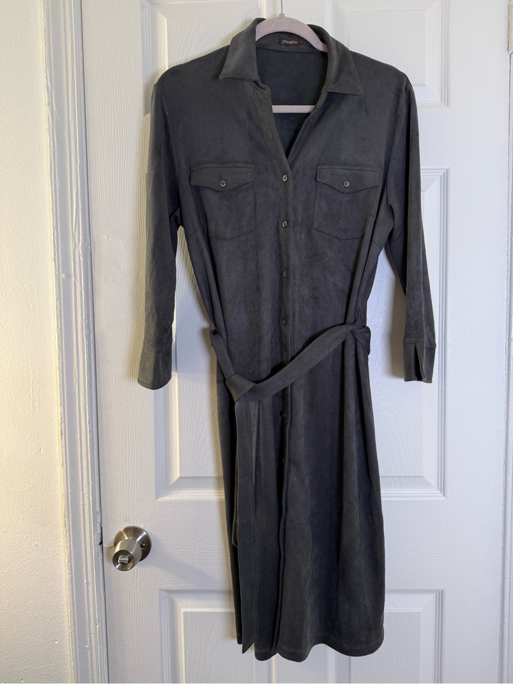 J. McLaughlin Charcoal Button-Front Dress with Tie Belt - Picture 2 of 8